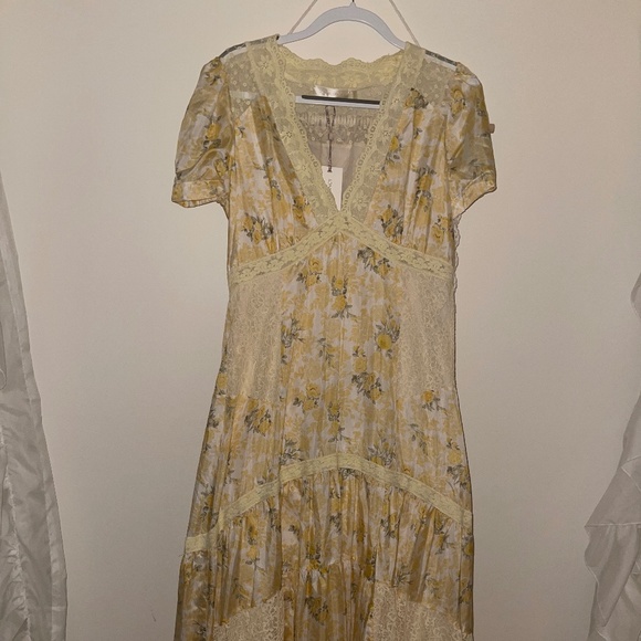 LoveShackFancy Tink Silk Maxi Dress (Lemon Daydream) - Picture 1 of 4